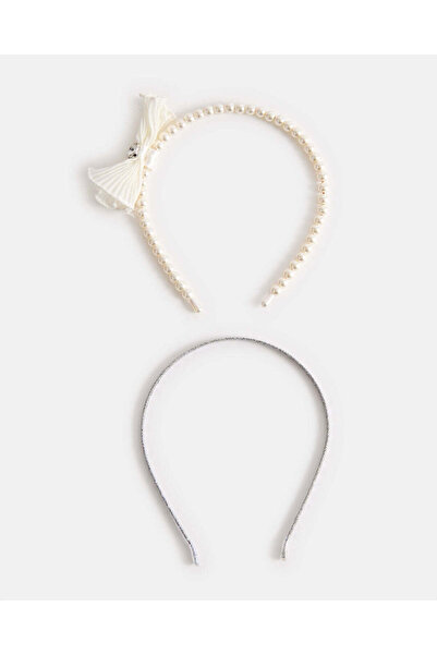 REDTAG طقم ربطات شعر بيضاء وفضية للبنات (قطعتان)