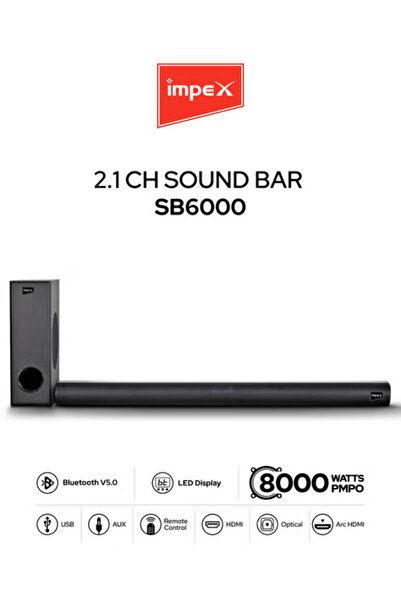 İMPEX Beat Beam SB 6000 2.1 Soundbar 80W Wireless Subwoofer BT5.0 HDMI ARC US...
