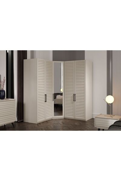 Doressa Home Rent Beige 5 Kapılı Köşe Gardırop