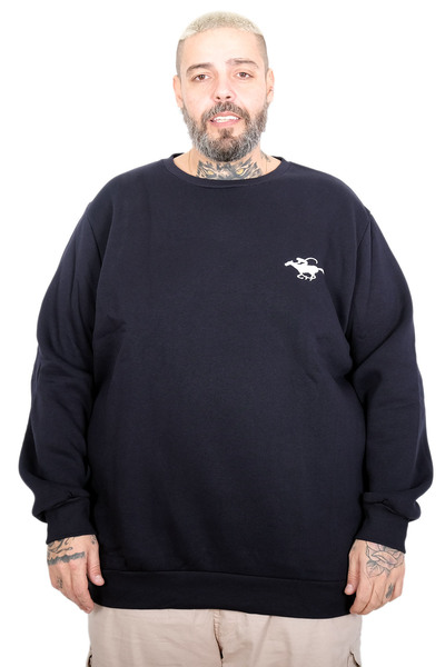 ModeXL Mode XL Large Size Men's Horse Crew Neck Sweatshirt U25812 Dark Blue