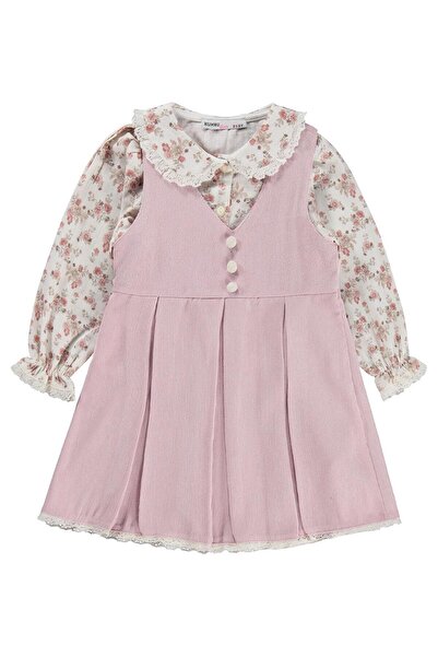 Kumru Civil Girls Φόρεμα 2 τεμαχίων με λουλουδάτο πουκάμισο για 2-5 ετών - Ρο...