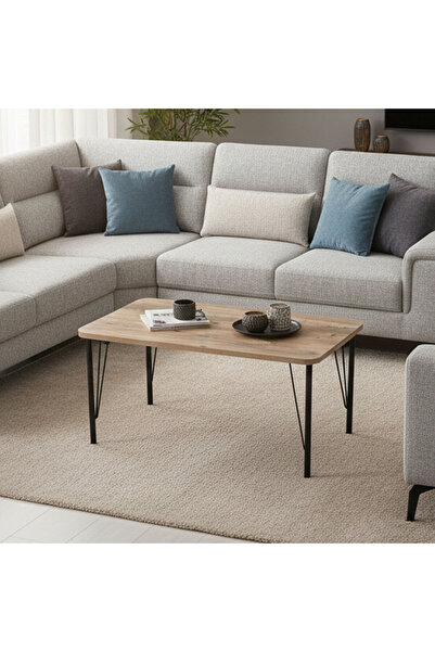 Ratemo Mobilya Modern Orta Sehpa 90x45x45 cm Desenli Suntalam Metal Ayaklı Sa...