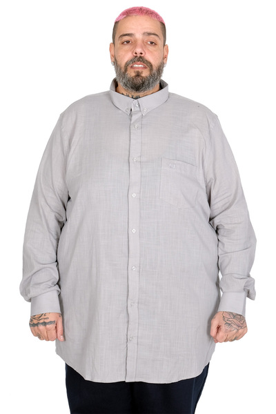 ModeXL Mode XL Large Size Men's Long Sleeve Linen Pocket Shirt 20386 Gray