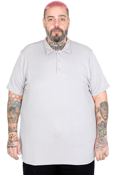 ModeXL Mode XL Large Size Men's T-Shirt Polo Jacquard U24337 Gray