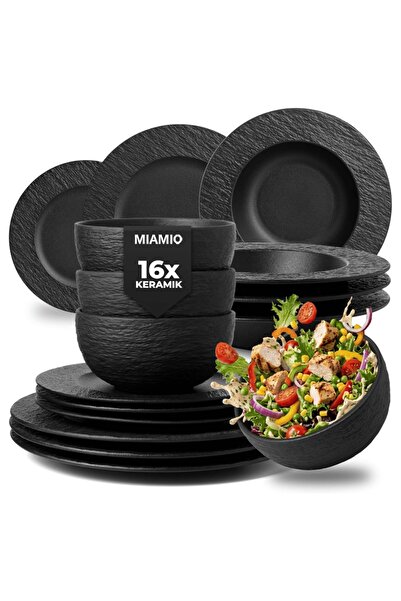 MIAMIO Dinner service for 4 people, Oasis 16-piece set, Bowls, Soup/deep plat...