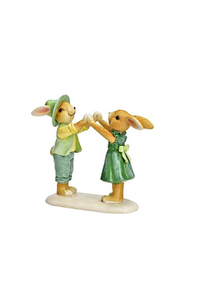 DecoDepot Decoratiune pereche iepurasi, verde, 14x13x5 cm