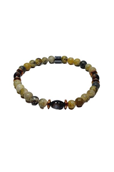 Janti Jtss26Blk1693 Agate and Ceyt Natural Stone Flexible Bracelet 6 mm Bracelet