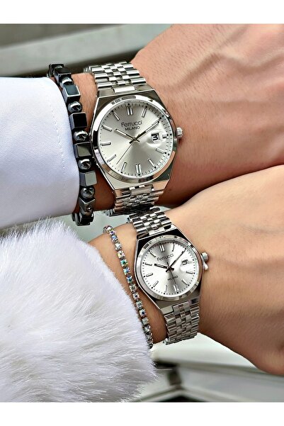 Ferrucci GÜMÜŞ TAKVİMLİ METAL ÇİFT SAATLER