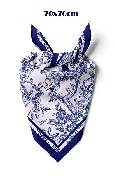 618 CONCEPT 70X70 Nature Themed Blue Scarf