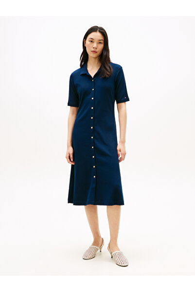 Tommy Hilfiger Navy Gold Button F&F Midi