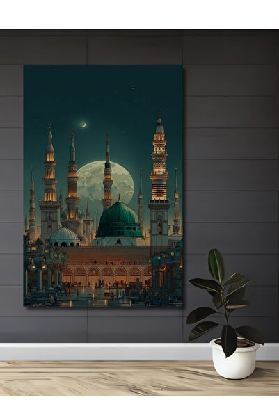 Teona Ahşap Mekke Medine Camii Yapıları Yağlı Boya Görünümlü Ahşap Dekoratif ...