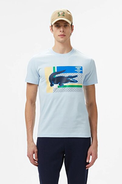 Lacoste Men's Regular Fit Crew Neck Graphic T-Shirt Light Blue Crew Neck Men'...