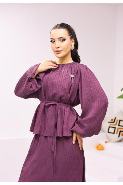 Dadali Striped Modern Suit with Accessories in Burgundy