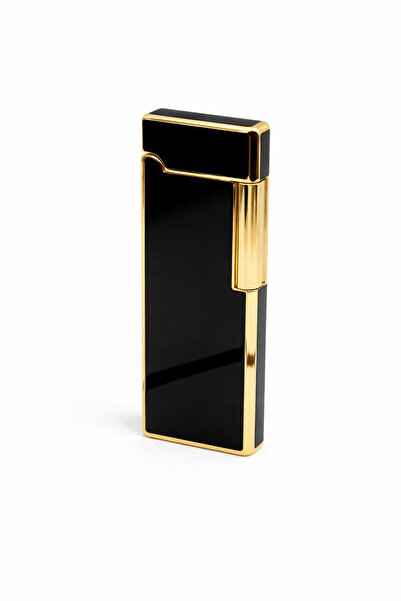 ZENIT Slim Metal Çakmak - Siyah Gövde – Gold Detaylı Premium Tasarım