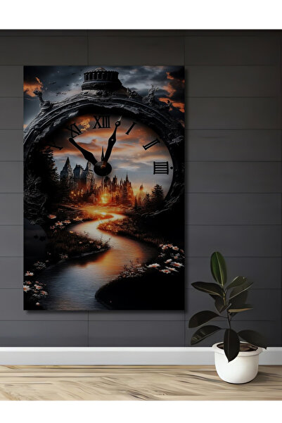 Teona Ahşap Masalsı Şehir Saatli Dekoratif Ahşap Tablo Ev,Salon,Mutfak,Ofis,A...