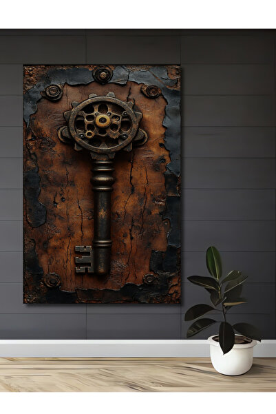 Teona Ahşap Steampunk Mekanik Anahtar Görünümlü Yağlı Boya Ahşap Dekoratif Ta...