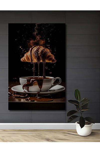 Teona Ahşap Çikolata Kaplı Kruvasan Yağlı Boya Görünümlü Ahşap Dekoratif Tabl...