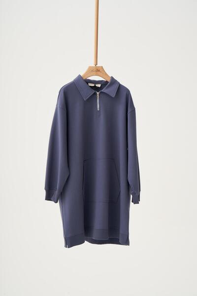 ALLDAY Blue-Cotton Half-Pleated Tunic