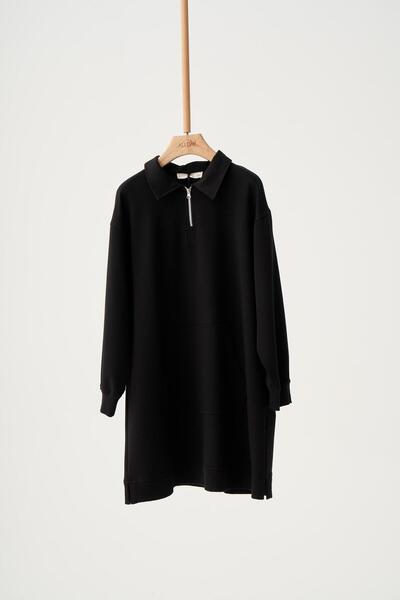 ALLDAY Black-Cotton Half-Pleated Tunic