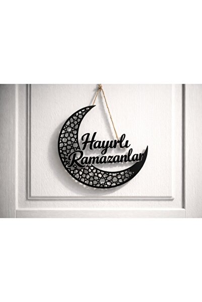 Ceery Siyah Hayırlı Ramazanlar Yazılı Hilal Kapı Süsü – Modern Ramazan Kapı D...