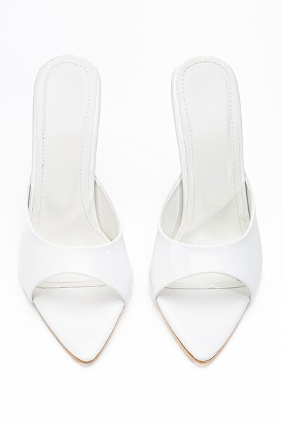 BY BERLE SHOES Women's White Patent Leather High Heeled Pointed Toe Sandals