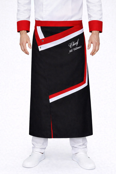 Üniformanya Crna asimetrična detaljna kuharska pregača sa posebnim dizajnom i...