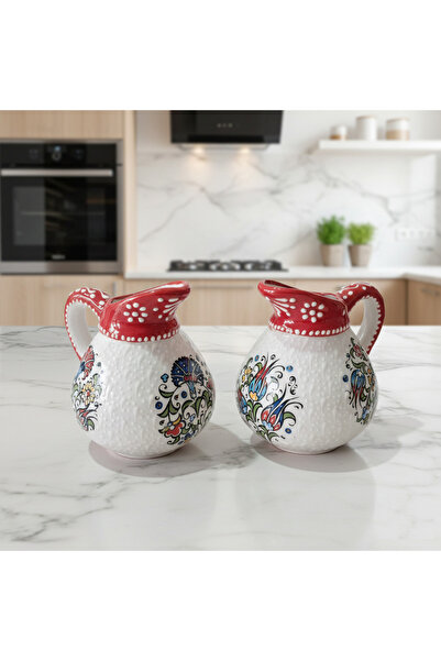 RGS HOMELİFE 2'li El Yapımı Seramik Mini Sürahi - Dekoratif Çinili El Boyamas...