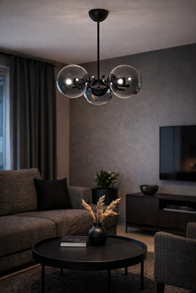 Modavize Mihri Modern Tasarım Salon Yemek Odası Mutfak Siyah Renk Füme Camlı ...