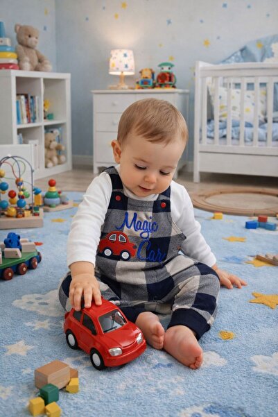 Babyhola Plaid Car Patterned Baby Boy Salopet 2-Piece Set 2204