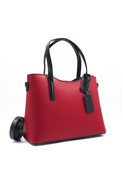 Posete Fagaras Michelle Leather Purse - Red - Black, Genuine Leather Office B...