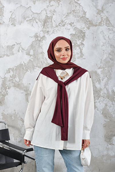 LOCCO Women's Collared Double Color Shirt with Tie Plum