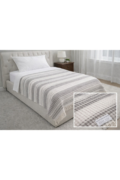 Merinos Tek Kişilik Cozy Waffle Püsküllü Battaniye