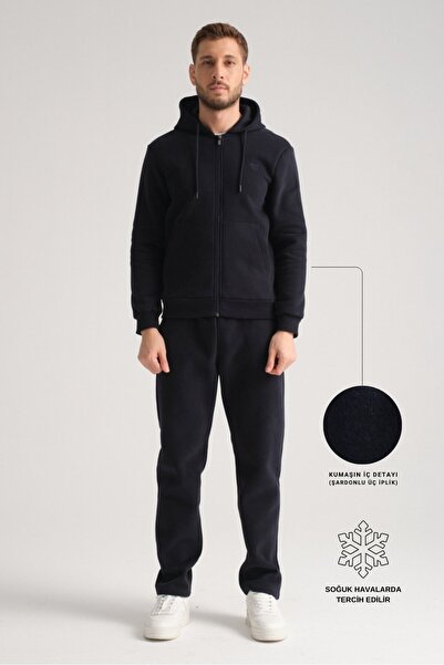 Shooter Sportswear Navy Blue Winter Men's Tracksuit Set Luxe Regular Hooded