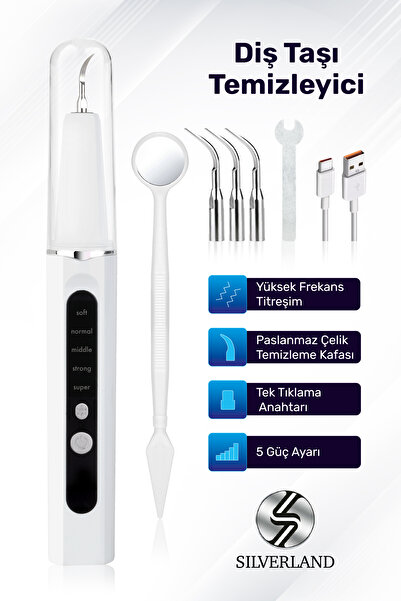 SİLVERLAND Ultrasonik Diş Taşı Temizleme Cihazı - LED Işıklı, 5 Mod, 3 Yedek ...