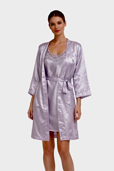 VIEN POLO Stylish Women's Satin Nightgown and Dressing Gown Set