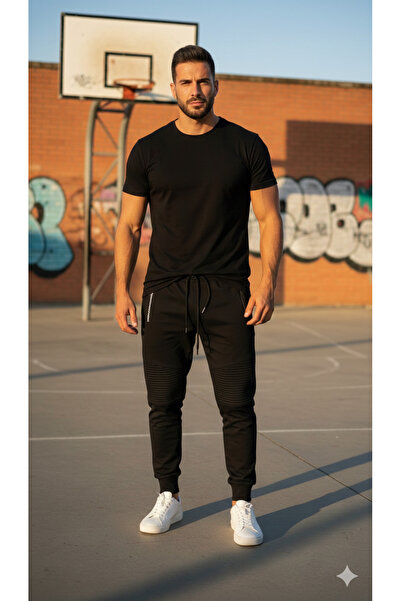 Pomaxi Men's black sweatpants with "Sportwear NASA" print