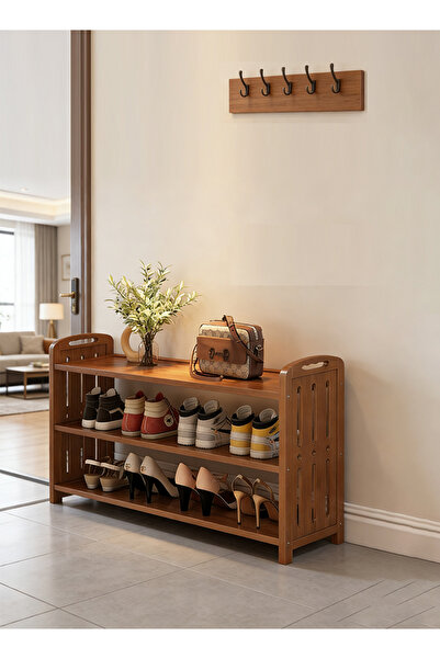 Generic 3-Tier Bamboo Shoe Rack, Simple Dustproof Shoe Storage Organizer, Brown