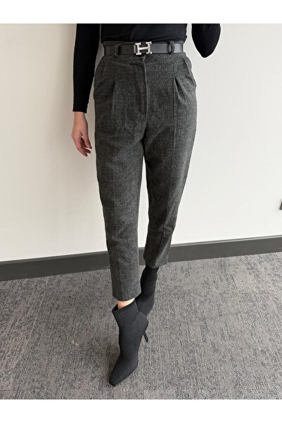 My Blog Khaki Belted Wool Effect Trousers - 3222