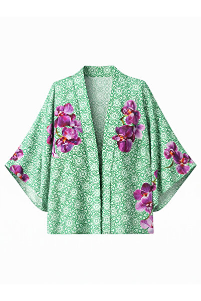 Retrobird Design Boho Pattern Mini Kimono Women's Mint Green
