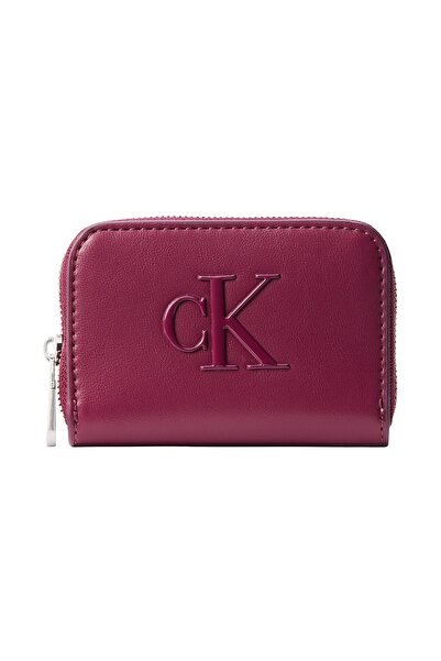 Calvin Klein Women's Ck Patterned Zipper Closure Card Compartment Red Wallet ...