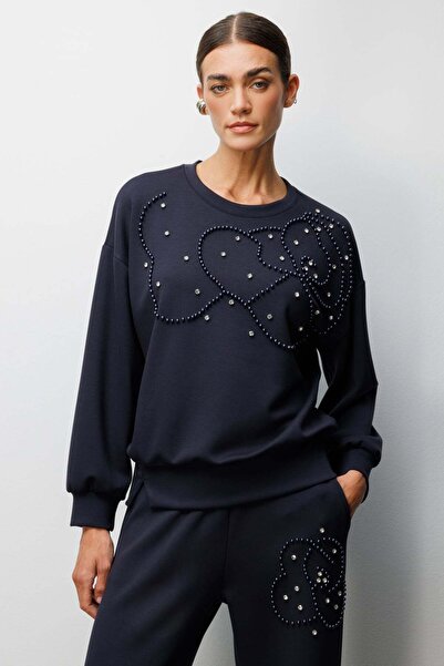 ON Boncuk İşlemeli Sıfır Yaka Eşofman Üstü