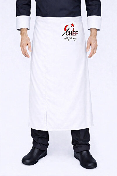 Üniformanya Name Gifted Moon Star Knife and Chef Embroidered Waist-Tied White...