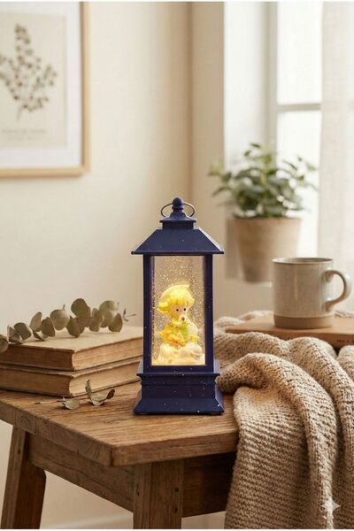 Homerest Dekoratif Işıklı Kar Küresi Fener Gece Lambası, Karakterli Pilli Bib...