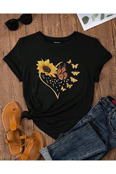 ALCİNOUS Oversize Cotton Black Printed Crew Neck T-Shirt