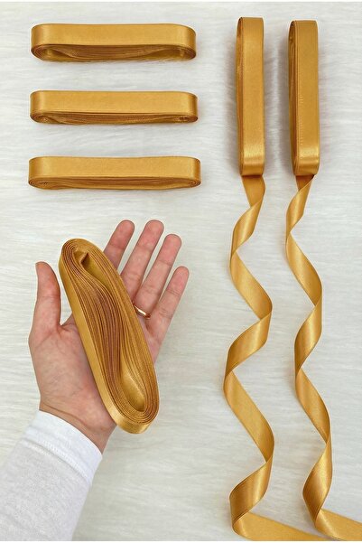 ZEYMERADE Panglică din satin auriu 2 cm 10 metri, Bohça Zestre Nuntă Henna Su...