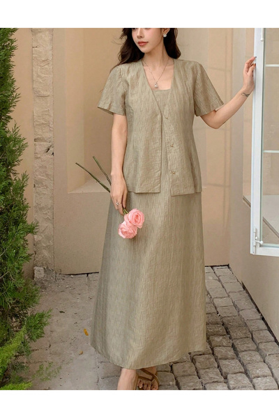 Sheya Sheya Dress and Cardigan Set, brown