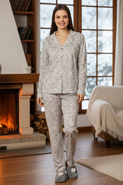 REMSA Γυναικείο σετ πιτζάμες Suprem με λεοπάρ σχέδιο και κουμπιά μπροστά 0547...
