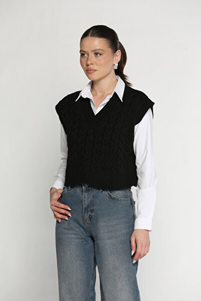 azragül giyim Women's V-Neck Hair Knit Sweater