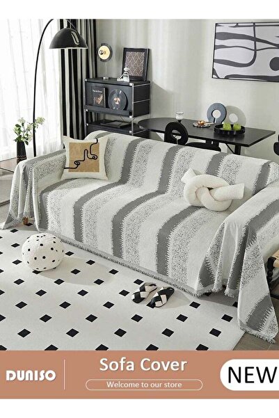 DOMEET Double Sided Chenille Sofa Cover, Stylish Sofa Cover, Line printing de...