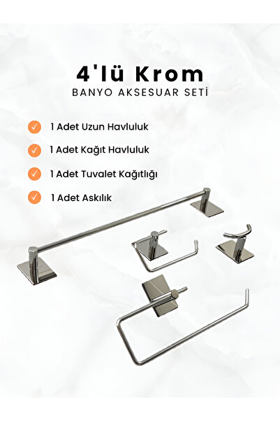 Hızır Yapışkanlı Paslanmaz Çelik Banyo Aksesuar Seti | Havluluk, Kağıtlık, As...